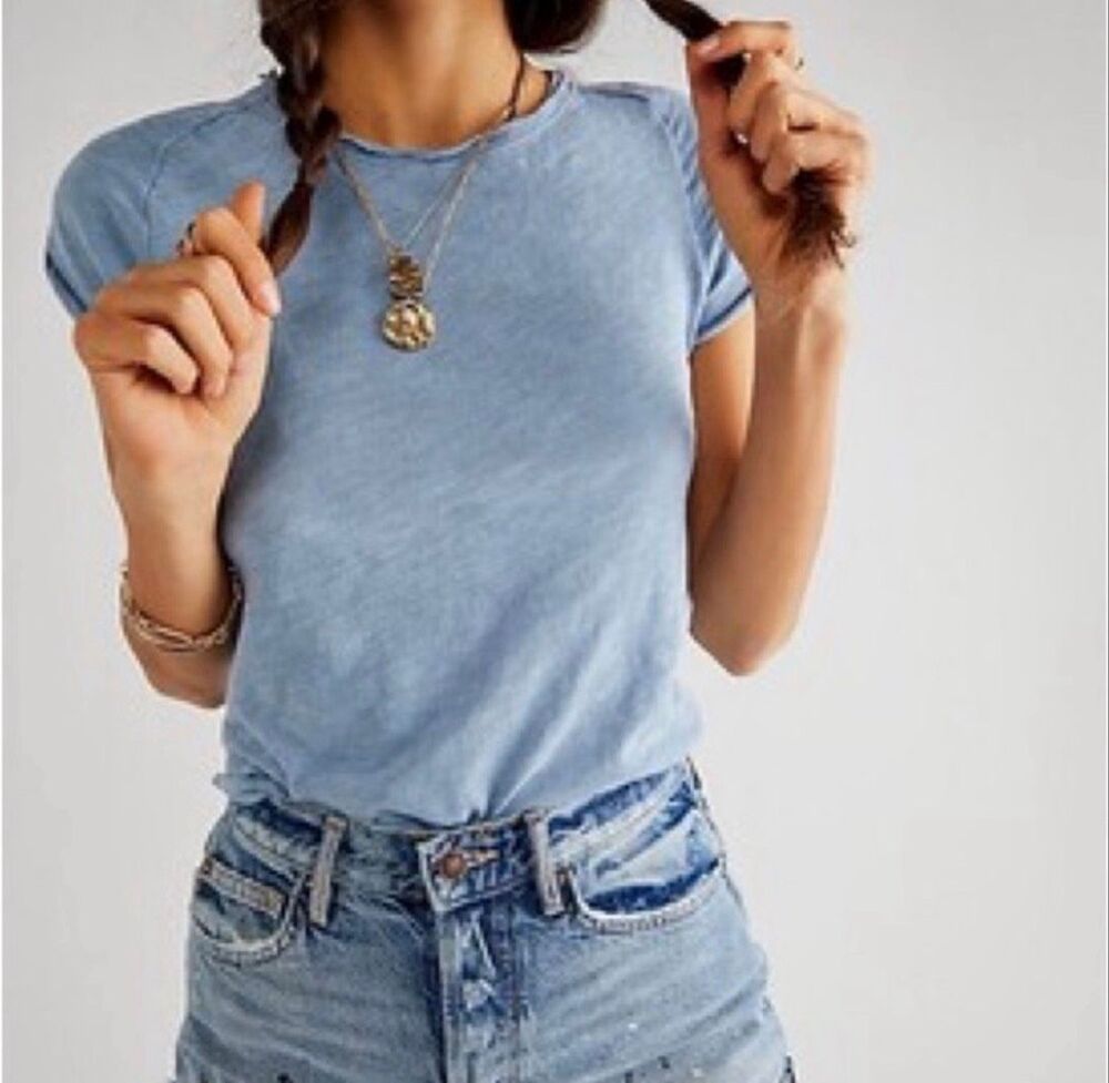Free People X We The Free Be My Baby Tee in baby blue S NEW